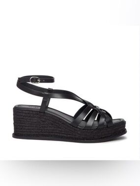 80. Paige $298 Jill Ankle Strap Espadrille Platform Wedge Sandal in black